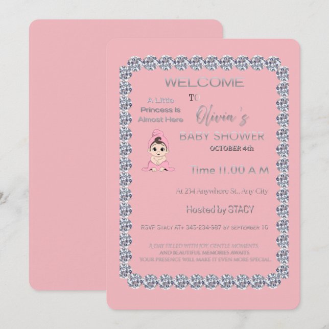 Blush Pink Floral Bridal Shower Invitation | Elega Einladung (Vorne/Hinten)