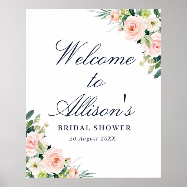 blush pink floral bridal shower welcome sign poster (Vorne)