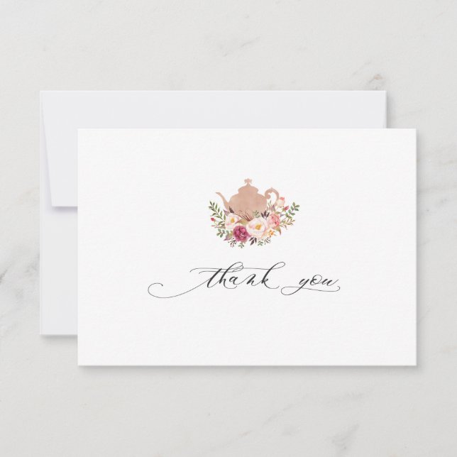 Blush Pink Floral Bridal Tee Party Vielen Dank Dankeskarte (Vorderseite)