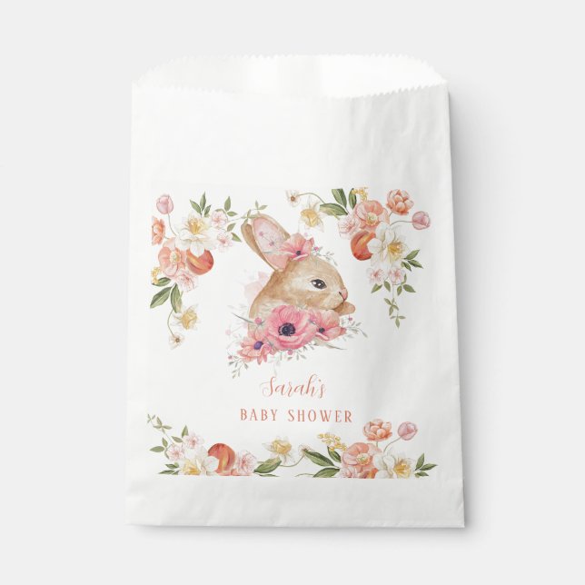 Blush Pink Floral Bunny Baby Dusche Geschenktütchen (Vorderseite)