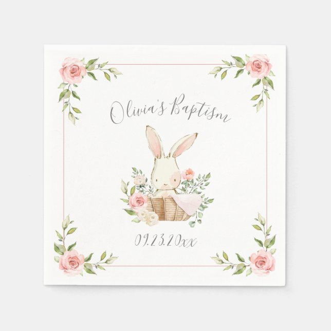 Blush Pink Floral Bunny Rabbit Taufe Napkins Serviette (Vorderseite)