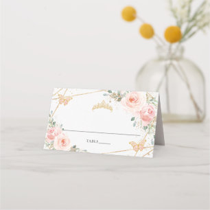 Blush Pink Floral Butterfisch Quinceañera Geburtst Platzkarte