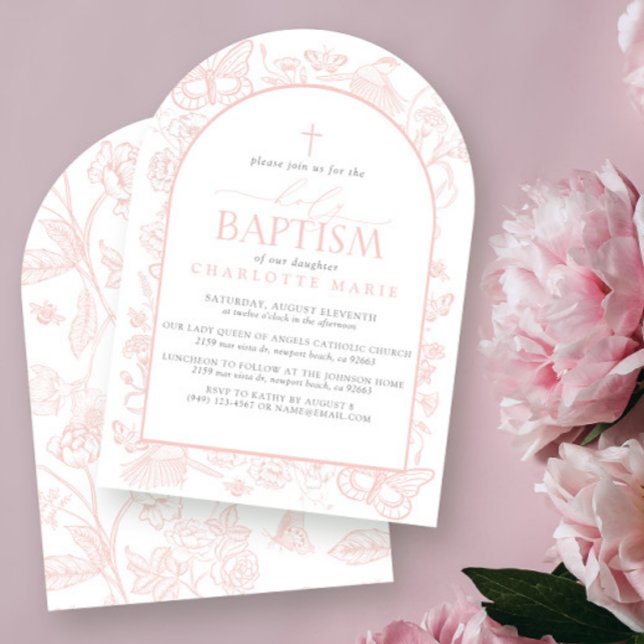 Blush Pink Floral Butterfliegen Heilige Taufe Kreu Einladung (Von Creator hochgeladen)