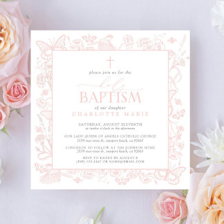 Blush Pink Floral Butterfliegen Heilige Taufe Kreu Einladung