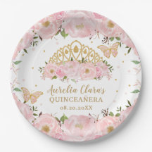 Blush Pink Floral Butterfliegen Tiara QUINCEAÑERA