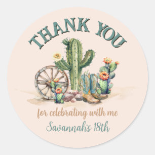 Blush Pink Floral Cactus Desert Scene Danke Runder Aufkleber