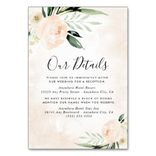 Blush Pink Floral Champagner Hochzeitskarte Tischnummer