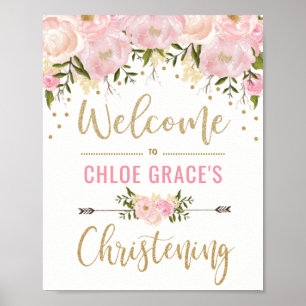Blush Pink floral Christening Begrüßung Unterschri Poster