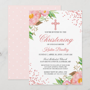 Blush Pink Floral Confetti Christening Taufe Einladung