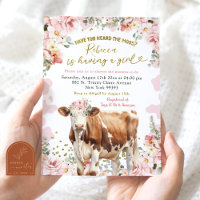 Blush Pink Floral Cow Farm Girl Babydusche