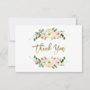 Blush pink Floral Dankeschön Karte, Grün Mitteilungskarte