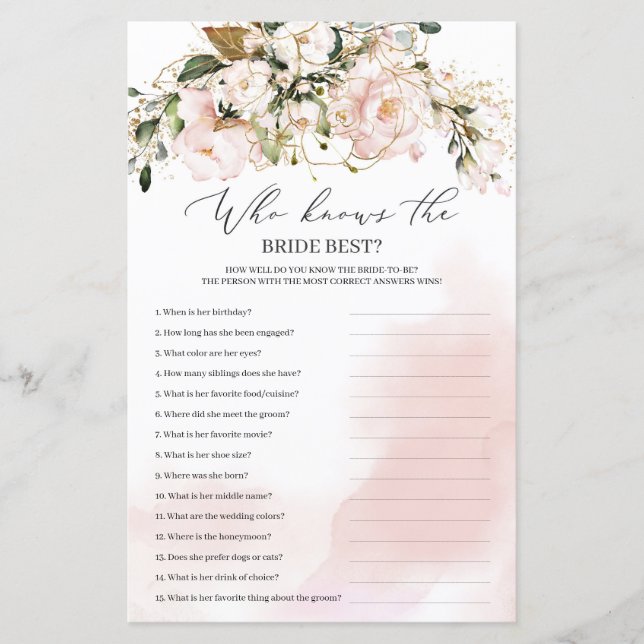 Blush Pink Floral, der das beste Spiel der Braut k (Vorderseite)