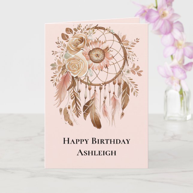 Blush Pink Floral Dream Catcher Geburtstag Karte (Orchidee)