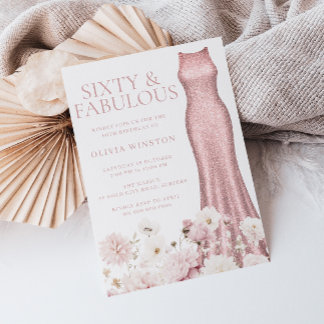 Blush Pink Floral & Dress 60. Geburtstagsparty Einladung