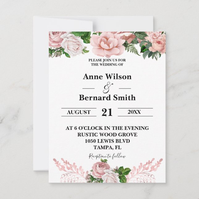Blush Pink Floral Dripping Glitzer Wedding Einladung (Vorderseite)