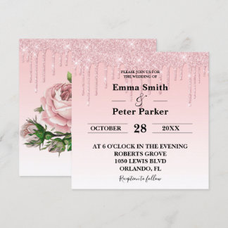 Blush Pink Floral Dripping Glitzer Wedding Einladung