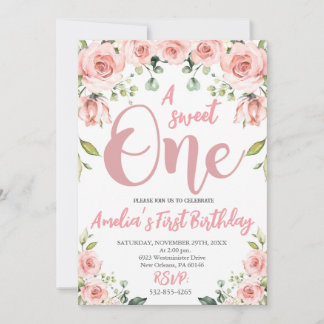 Blush Pink Floral Ein süßer Geburtstag Einladung