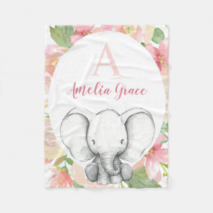 Blush Pink Floral Elefant Personalisiert Girl Fleecedecke