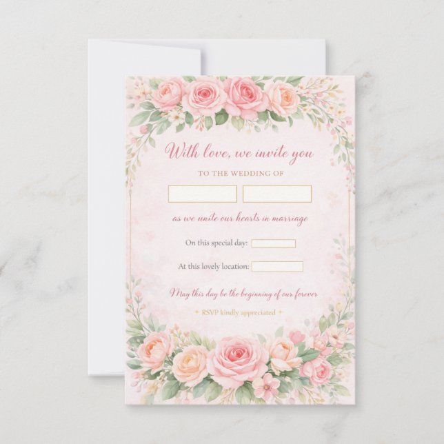 Blush Pink Floral Elegant Wedding Invitation Card (Vorderseite)