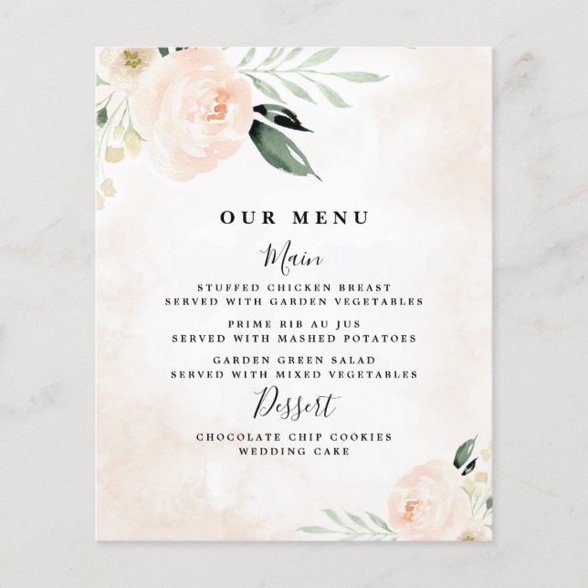 Blush Pink Floral Elegante Champagner Hochzeitsmen (Vorderseite)