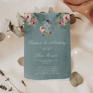 Blush Pink Floral Elegante Taufe Erster Geburtstag Einladung
