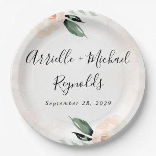 Blush Pink Floral Eleganter Champagner Garten Hoch Pappteller