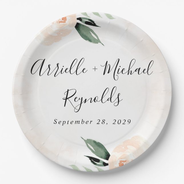 Blush Pink Floral Eleganter Champagner Garten Hoch Pappteller (Vorderseite)