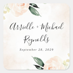 Blush Pink Floral Eleganter Champagner Garten Hoch Quadratischer Aufkleber