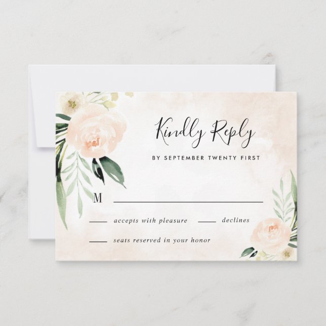 Blush Pink Floral Eleganter Champagner Garten Hoch RSVP Karte (Vorderseite)