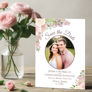 Blush Pink Floral Elegantes Boho Wedding Foto Save The Date