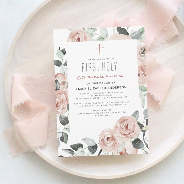 Blush Pink Floral Erste Heilige Kommune Einladung (Von Creator hochgeladen)