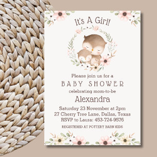 Blush Pink Floral Es ist eine Girl Owl Babydusche Einladung