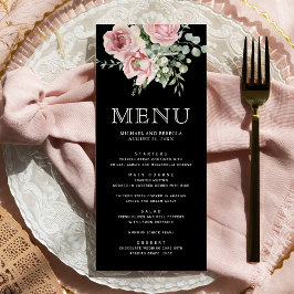 Blush Pink Floral Eucalyptus Black Wedding Menükarte