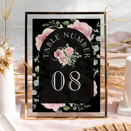 Blush Pink Floral Eucalyptus Black Wedding Tischnummer