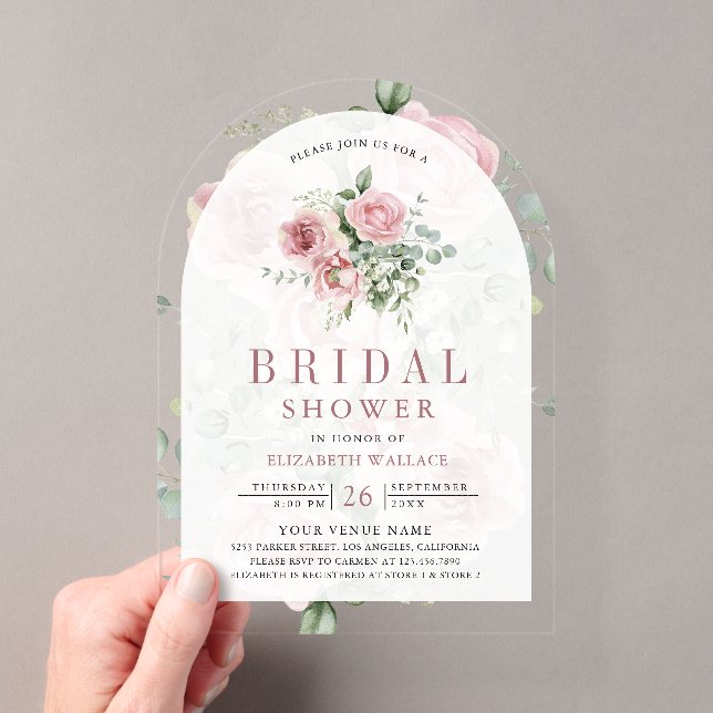 Blush Pink Floral Eucalyptus Bridal Shower Acryleinladungen (Insitu (Handheld))