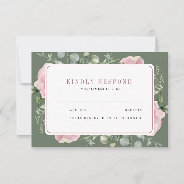 Blush Pink Floral Eucalyptus Sage Green Wedding RSVP Karte (Vorderseite)