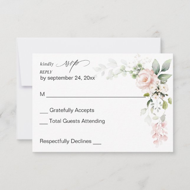 Blush Pink Floral & Eukalyptus UAWG RSVP Karte (Vorderseite)