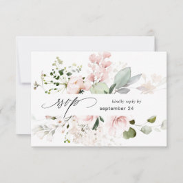Blush Pink Floral & Eukalyptus w Meal RSVP Karte 2