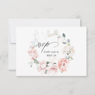 Blush Pink Floral & Eukalyptus w Meal RSVP Karte 3