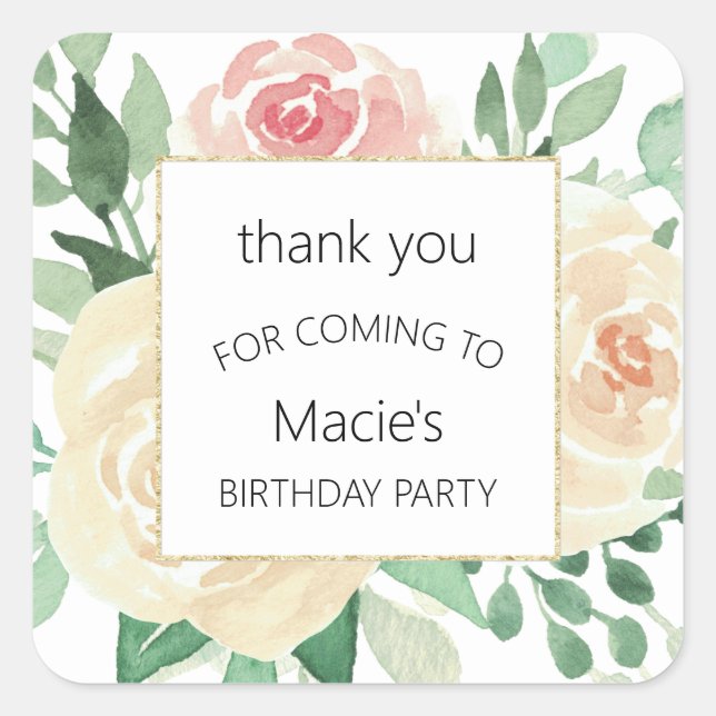 Blush Pink Floral faveur merci sticker (Devant)