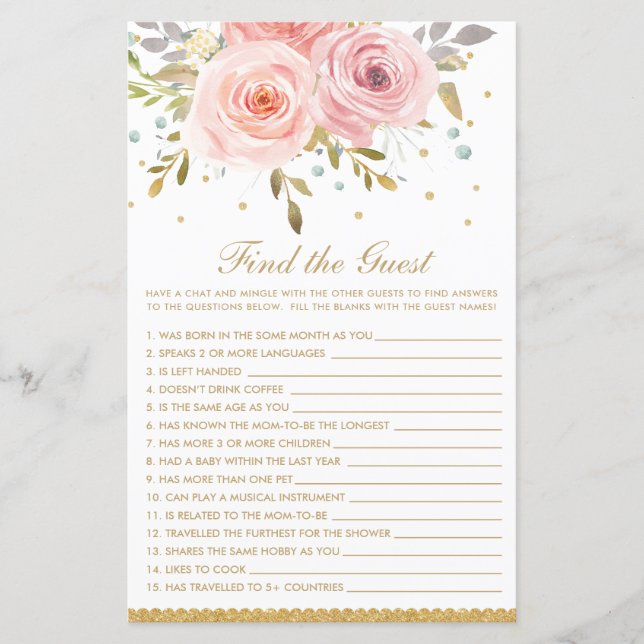 Blush Pink Floral Finden Sie das Baby Duschspiel (Vorderseite)
