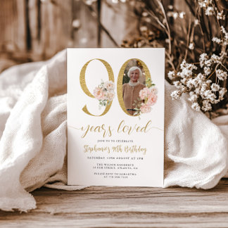 Blush Pink Floral Foto 90. Geburtstag Einladung