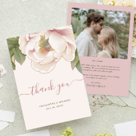 Blush Pink Floral Foto Hochzeit Danke Karte