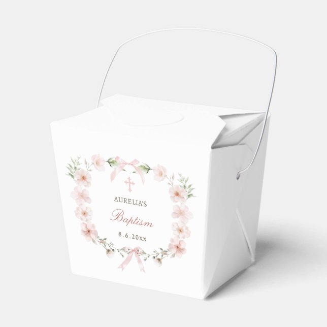 Blush Pink Floral Frame Baptism Take Out Geschenkschachtel (Vorderseite)