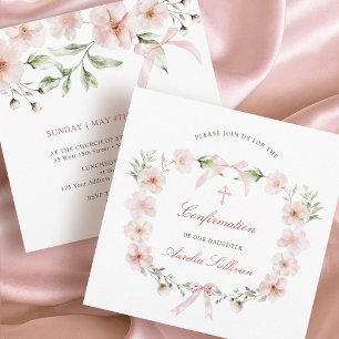 Blush Pink Floral Frame Confirmation Square Einladung