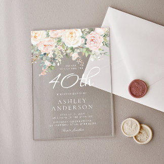 Blush Pink Floral Frauen 40. Geburtstag Party Acryleinladungen