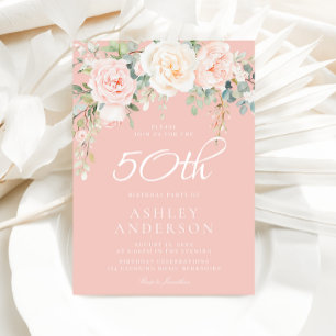 Blush Pink Floral Frauen 50. Geburtstag Einladung