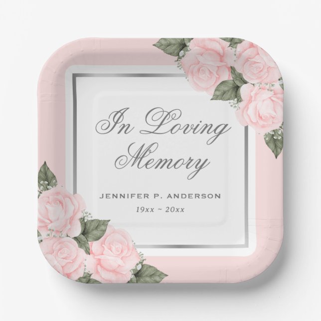 Blush Pink Floral Gedenkfeier Pappteller (Vorderseite)