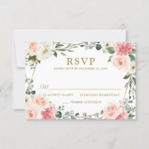 Blush Pink Floral Geometric Botanical Wedding RSVP