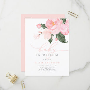 Blush Pink Floral Girl Baby in Blütendusche Einladungspostkarte